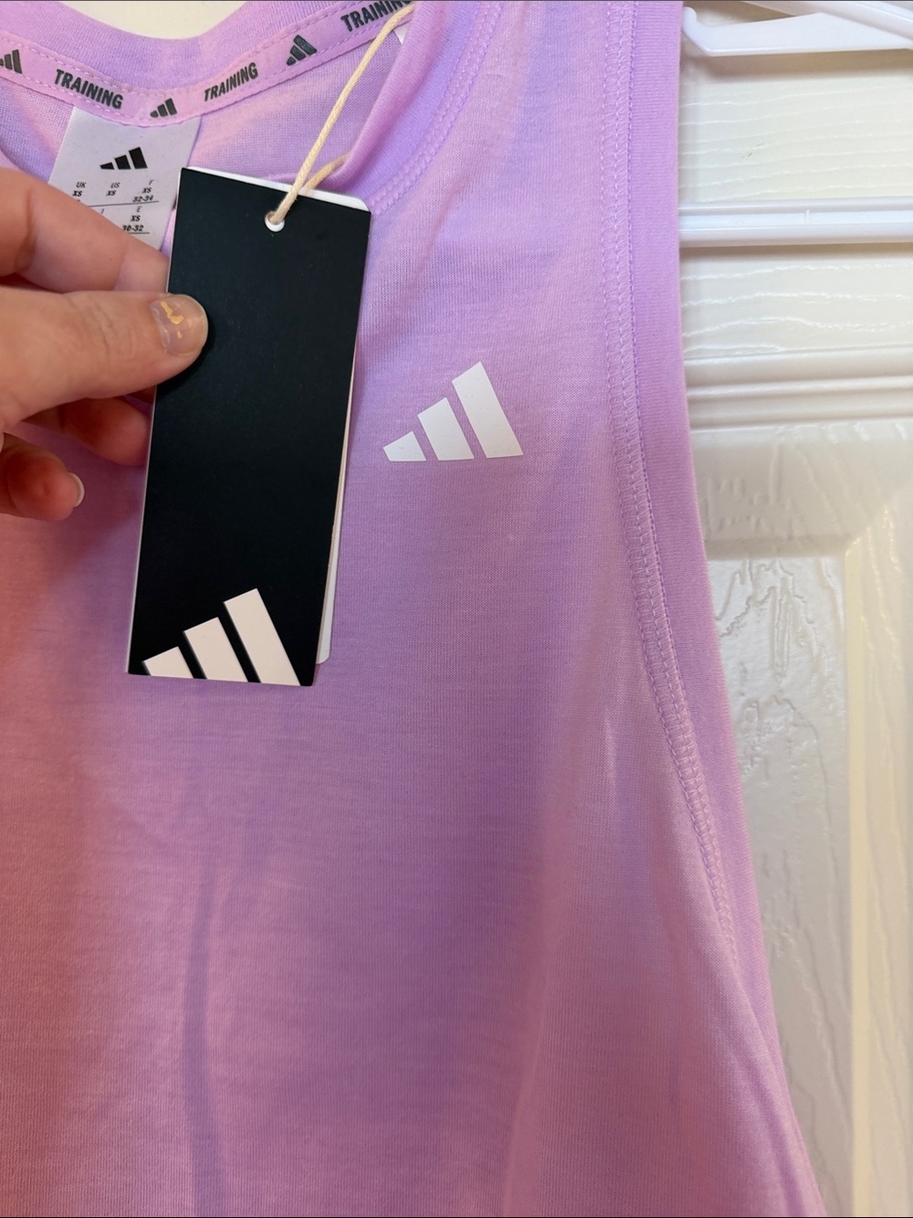 Adidas Cropped Training Essentials Boxy Workout Tank Top | Lilac Bliss - Picture 11 of 14